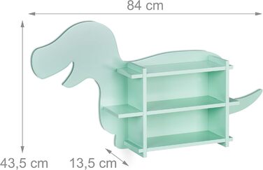 Relaxdays Kinderregal Dino, 2 Fächer, Bücherregal, HBT: 43,5x84x13,5 cm, türkis, Faserplatte
