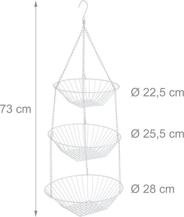 Relaxdays Hänge-Obstkorb, 3 Etagen, Stahl, Ø 28 cm, weiß (60 Zeichen)