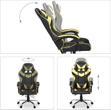Relaxdays Gaming Stuhl, Racing Look, drehbar, höhenverstellbar, Kopf-& Lendenkissen, HxBxT: 133x68x60 cm, (Schwarz-gelb)