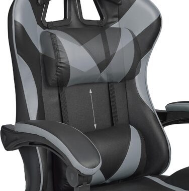 Relaxdays Gaming Stuhl, Racing Look, drehbar, höhenverstellbar, Kopf-& Lendenkissen, HxBxT: 133x68x60 cm, (Schwarz-grau)