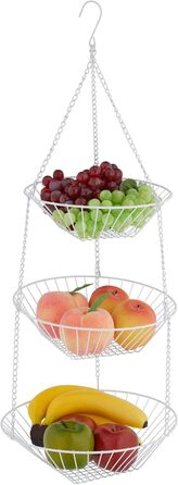 Relaxdays Hänge-Obstkorb, 3 Etagen, Stahl, Ø 28 cm, weiß (60 Zeichen)