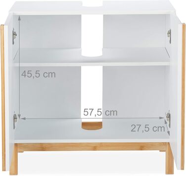 Relaxdays Waschbeckenunterschrank, 2 Fächer, MDF & Bambus, HBT 60,5x60x30,5cm, Natur