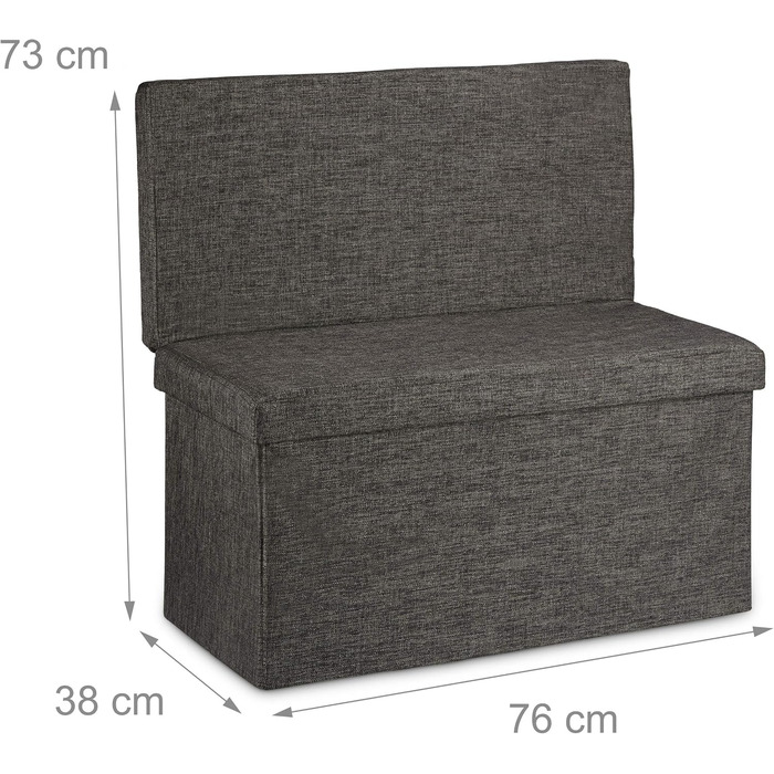 Relaxdays Faltbarer Sitzhocker mit Lehne, Stauraum, Leinen, 73x76x38 cm, Braun