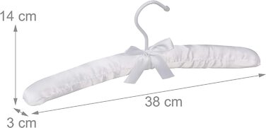 Relaxdays Kleiderbügel Satin, 10er Pack, weich gepolstert, 360° drehbarer Haken, dekorative Schleife, 38 cm breit, weiß