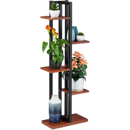 Relaxdays Pflanzenregal, Blumentreppe mit 5 Ablagen, 117x43x22 cm, Stahl/MDF, Dunkelbraun