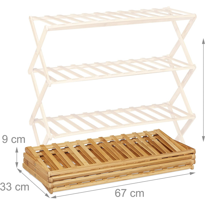 Relaxdays Schuhregal, 4 Ebenen, 12 Paar Schuhe, Bambus, 68x67x26 cm