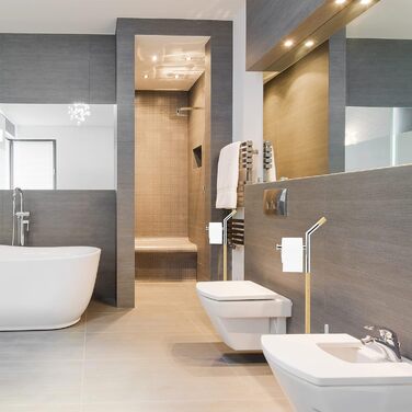Relaxdays, Toilettenbürste u. Bürstenhalter, Silber-Natur WC Garnitur mit Toilettenpapierhalter, HxBxT 90 x 24 x 20 cm
