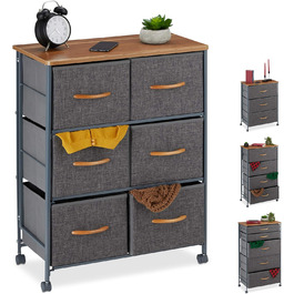 Relaxdays Roll-Schubladenschrank, 6 Stoffschubladen, Holzoptik, 74,5x58x30 cm, grau Design D