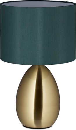 Relaxdays Nachttischlampe Touch dimmbar, moderne Touch Lampe, 3 Stufen, E14, Tischlampe mit Kabel, 49 x 30 cm, messing L Messing