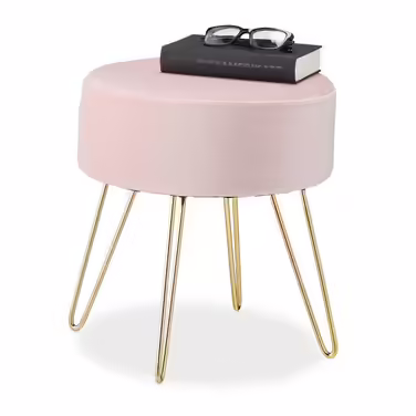 Relaxdays Samthocker mit Metallbeinen rosa