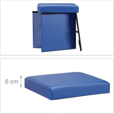 Relaxdays Sitzhocker, Leder, 38x38x38 cm, Blau