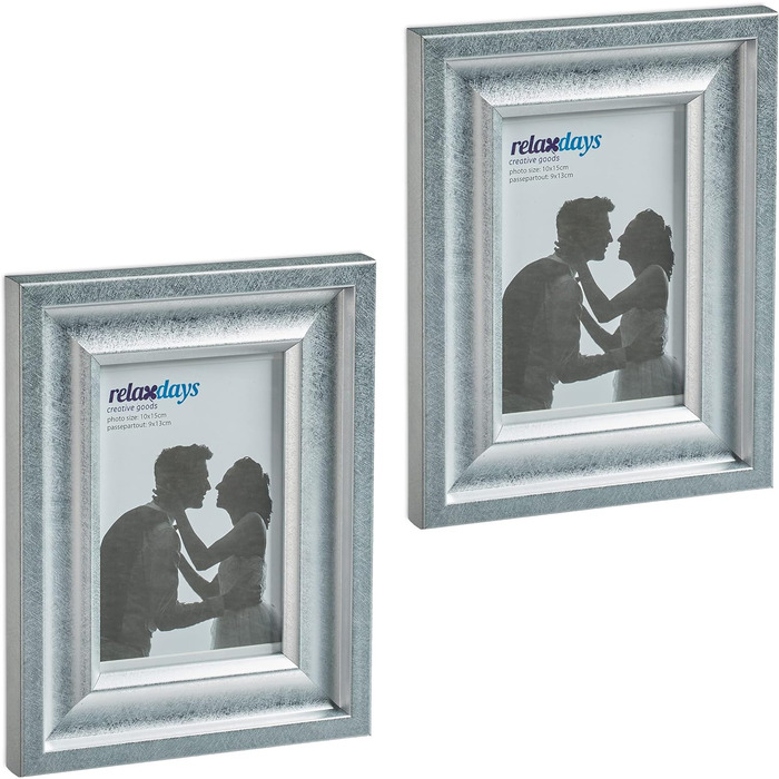 Relaxdays Bilderrahmen 2er Set, 10x15 cm, Hoch- & Querformat, silber