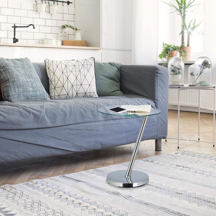 Relaxdays Glas u. Chrom, runder Beistelltisch f. Kaffee Tee, Ablage f. Garten HxBxT: 52 x 45 x 45 cm, silber Kaffeetisch Edge, Metall, 45 x 45 x 52 cm Single