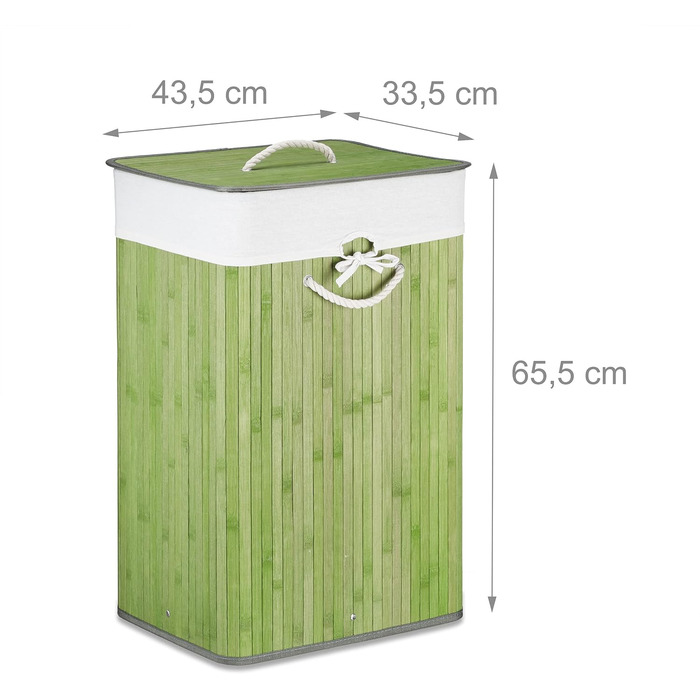 Wäschekorb Bambus, mit Deckel, XL, 83 L, faltbar, HxBxT: 65,5x43,5x33,5 cm, blau (Grün, Creme)