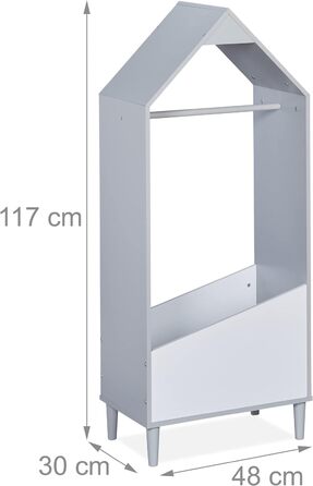 Relaxdays Kinder Kleiderständer, Kleiderstange Kinderzimmer, mit Ablage, HBT: 117x48x30 cm, Kindergarderobe, grau/weiß