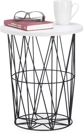 Relaxdays, weiß-schwarz runder Beistelltisch mit Metallkorb, dekorativer Couchtisch, Wohnzimmertisch modern, 45cm hoch,  (Design A)