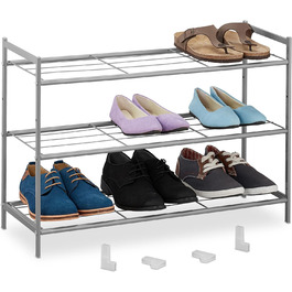 Relaxdays Metall Schuhregal, 3 Ebenen, erweiterbar, Flur Schuhgestell HBT 50 x 70 x 26 cm, 9 Paar Schuhe, offen, (Silber)