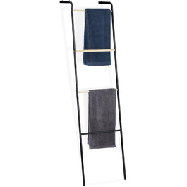 Relaxdays Handtuchleiter, Metall, 4 Sprossen, für Handtücher & Kleidung, platzsparend, 160x40x26 cm, schwarz