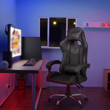 Relaxdays Gaming Stuhl, Racing Look, drehbar, höhenverstellbar, Kopf-& Lendenkissen, HxBxT: 133x68x60 cm, (Schwarz)