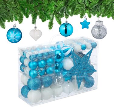 Relaxdays Weihnachtskugeln 101er Set, Kunststoff, Christbaumschmuck, rosa/weiß (Petrol)