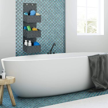 Relaxdays Hängeorganizer Stoff, Türorganizer mit 3 Aufbewahrungskörben, Wandorganizer Bad, PP, HBT: 75x25x15cm, (15 x 25 x 75 cm, Grau)