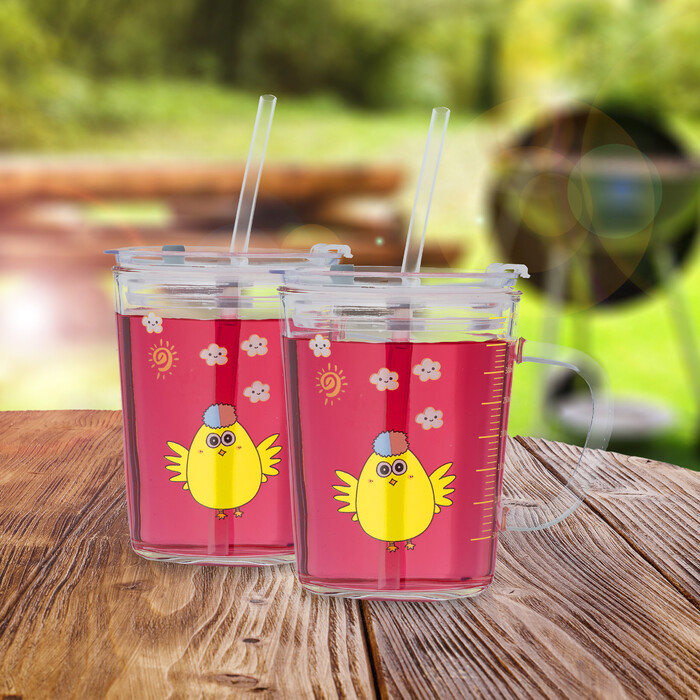 Relaxdays 2er Set Kindergläser mit Kükenmotiv