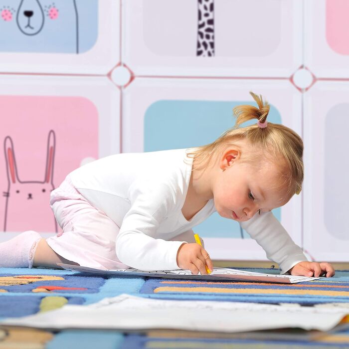Relaxdays Steckregal Kinderzimmer, Mädchen, lustige Motive, DIY Schrank mit Türen, 145x110x37,5 cm, rosa