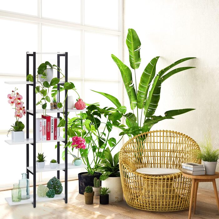 Relaxdays Pflanzenregal, Blumentreppe 6 Ablagen, 150x78x24 cm, Stahl & MDF, innen, schwarz/Dunkelbraun