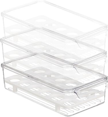 Relaxdays Eierbox, 18 Eier, Kühlschrank-Organizer, HBT: 8x16,5x31,5cm, transparent/weiß (50 Zeichen)