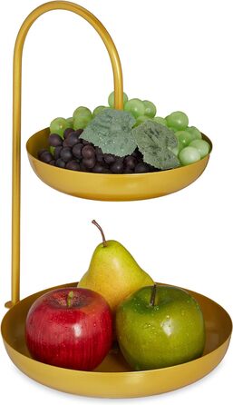 Relaxdays Etagere, 2-stöckig, Metall, Ø31x23x20cm, runde Früchteschale, Gold