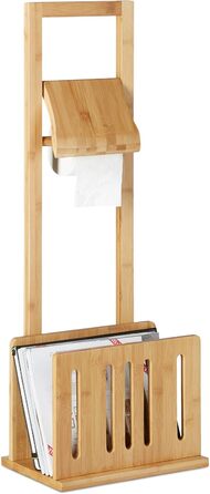 Relaxdays Toilettenpapierhalter mit Zeitungsständer, Bambus, Stand WC Garnitur, Zeitungsablage, HBT 81,5 x 30,5 x 21 cm, natur
