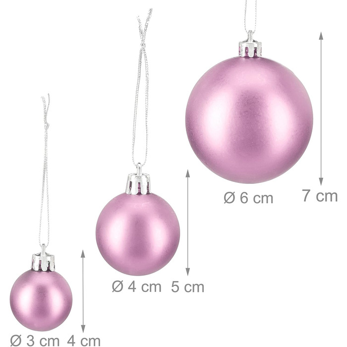 Relaxdays Weihnachtskugeln 100er Set, Deko matt/glänzend/glitzernd, ∅ 3/4/6 cm, rosa