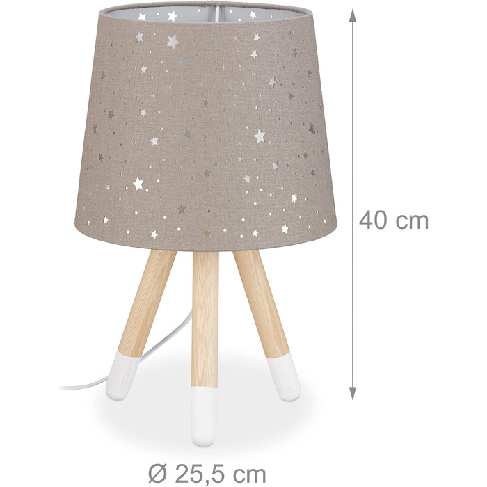 Relaxdays Kinderzimmer Tischlampe, Sterne, E14, 40 cm, grau