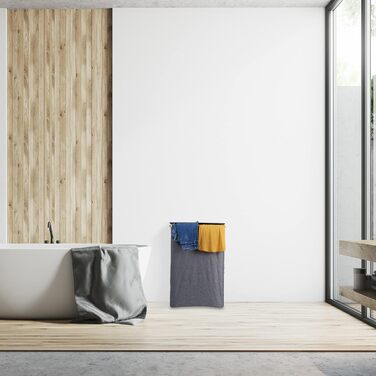 Relaxdays Wäschekorb mit Deckel, 130 l, Wäschesammler Bambus & Polyester, tragbar, atmungsaktiver Wäschesack,  90 10, (66 x 45 x 36.5 cm, Grau/Natur)