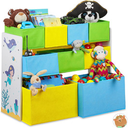 Relaxdays Kinderregal mit 9 Stoffboxen, Meerjungfrau Kindermotiv, Spielzeugregal Organizer HBT 66 x 82,5 x 29,5 cm, bunt, 1 Stück