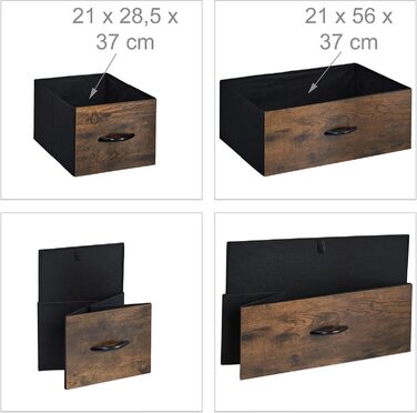 Relaxdays Kommode Industrial, 96,5x60x41,5 cm, Stoff/Metall/Holzoptik, 4 Schubladen, braun/schwarz