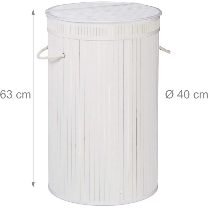 Relaxdays Wäschekorb Bambus, runder Wäschesammler mit Klappdeckel, 65 l, faltbare Wäschetonne, rund Ø 40 cm, (Weiß)