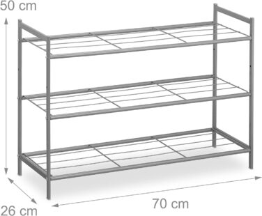 Relaxdays Metall Schuhregal, 3 Ebenen, erweiterbar, Flur Schuhgestell HBT 50 x 70 x 26 cm, 9 Paar Schuhe, offen, (Silber)