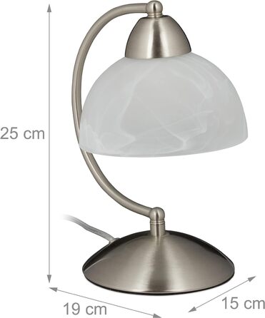 Relaxdays Tischlampe Touch, Retro Design, E14-Fassung, dimmbare Nachttischlampe, Glas & Eisen, HBT 25 x 15 x 19 cm, (Silber)