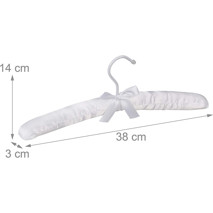 Relaxdays Kleiderbügel Satin, 10er Pack, weich gepolstert, 360° drehbarer Haken, dekorative Schleife, 38 cm breit, weiß