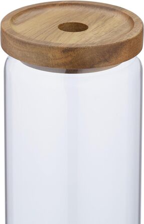 Relaxdays Vorratsdosen, 300-1500 ml, Drehverschluss, Glas/Akazie, braun/transparent, 5er Set