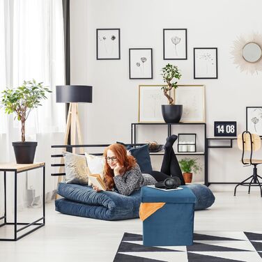 Relaxdays Sitzhocker, faltbar, 38x38x38 cm, Stauraum, MDF & Samt, blau
