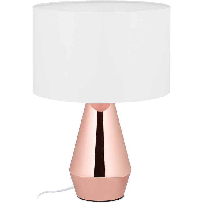 Relaxdays Tischlampe Touch dimmbar, moderne Nachttischlampe, HxD: 40 x 29 cm, E27, Tischleuchte mit Schirm, (Kupfer/Weiß)