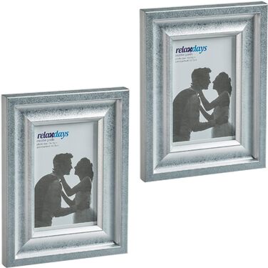 Relaxdays Bilderrahmen 2er Set, 10x15 cm, Hoch- & Querformat, silber