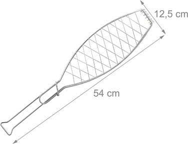 Relaxdays Fischbräter 3er Set, Edelstahl, mit Griff, 54 cm lang, Fischhalter zum Grillen, Grillguthalter Fisch, Silber