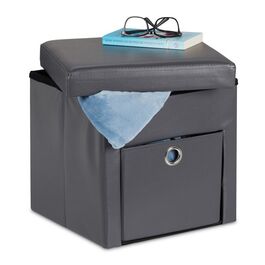 Relaxdays Grauer Sitzhocker mit Schublade