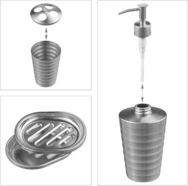 Relaxdays Badezimmer Set, 4-teilig, Edelstahl, Silber