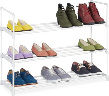 Relaxdays Schuhregal,  Stecksystem, 16 Paar Schuhe, Flur, erweiterbar, Metall & Kunststoff, Schuhablage, weiß, 10036200_349 (3 Ebenen)