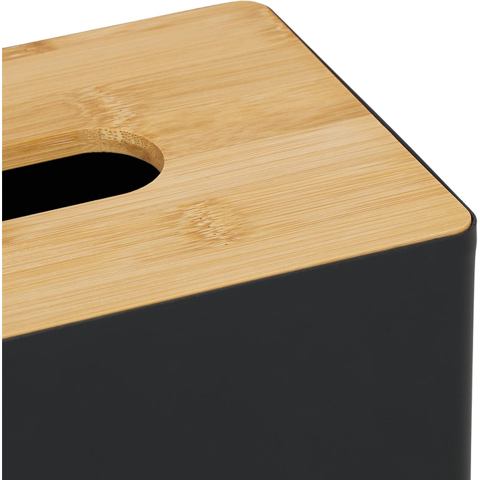 Relaxdays Bambus Tücherbox, Bad, modern, Kunststoff, HxBxT: 10x26x14cm, schwarz/Natur