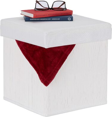 Relaxdays Sitzhocker mit Stauraum, faltbar, 35x35x35 cm, Bambus, Weiß